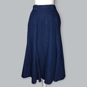 Vintage Circle T Denim Skirt Womens 5-6 Blue High Waist Flare Western Yoke 90s